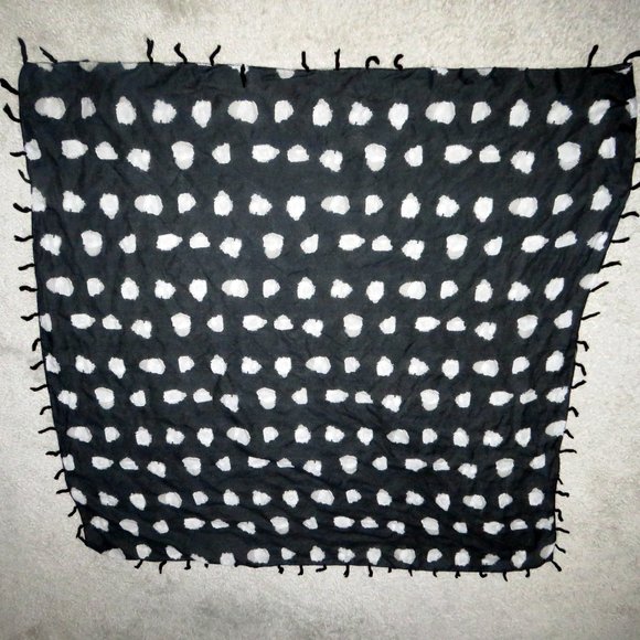 Black Square Scarf Wrap Sarong w/Modern White Polka Dot Print abt 39" x 39" - Picture 3 of 14